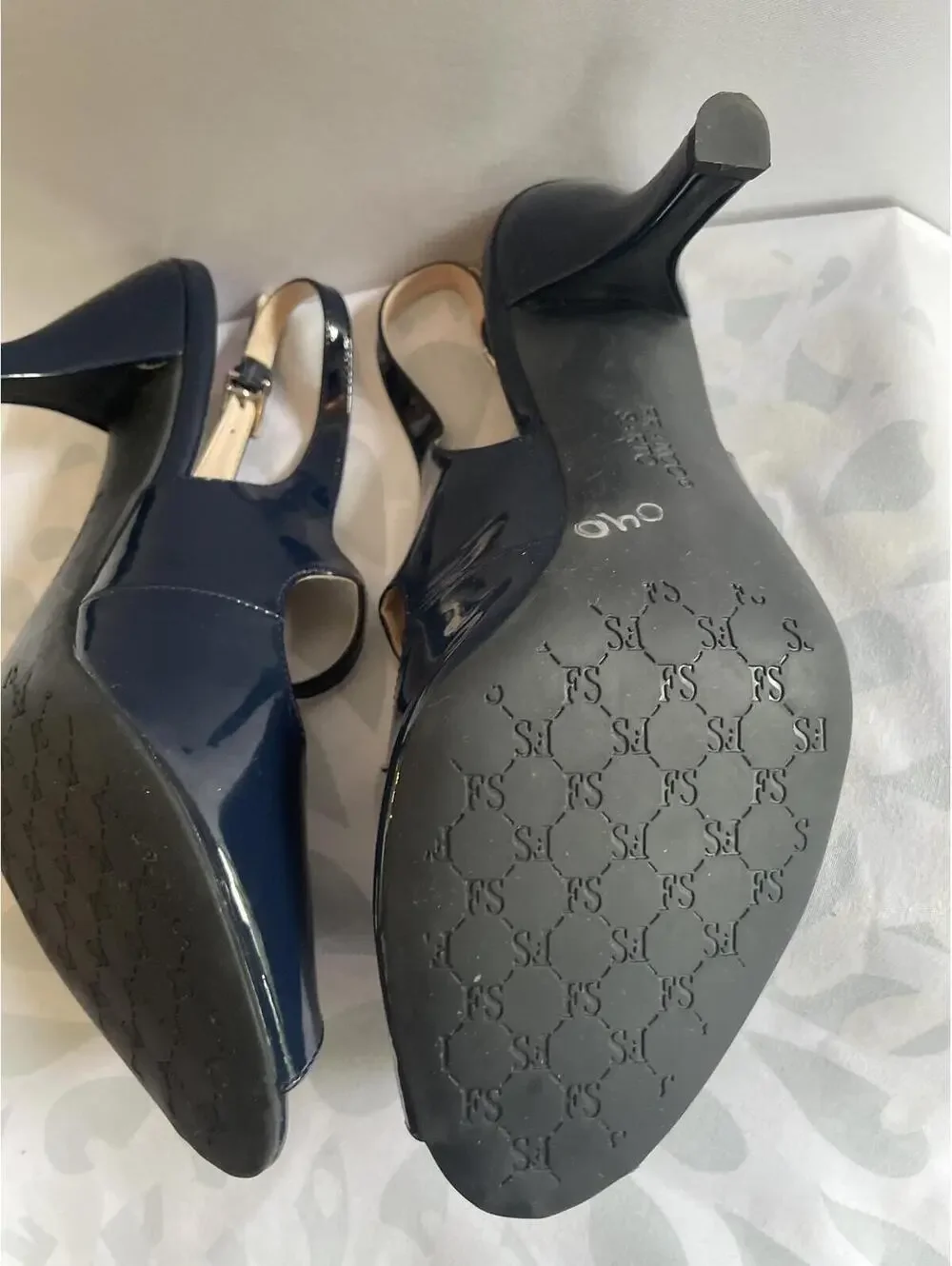 Franco Sarto Size US 8.5 Navy Patent Leather Peep Toe Stiletto Heel Dress Shoe